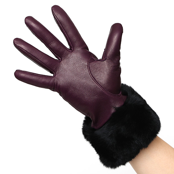  女性用 手袋 革手袋 ファー レザー レッキス ラビットファー イタリーラム 羊革 暖かい グローブ パープル 紫色 嫁 妻 彼女 娘 記念日 クリスマス 誕生日 プレゼント ギフト 化粧箱 付き ブランド KURODA(クロダ)