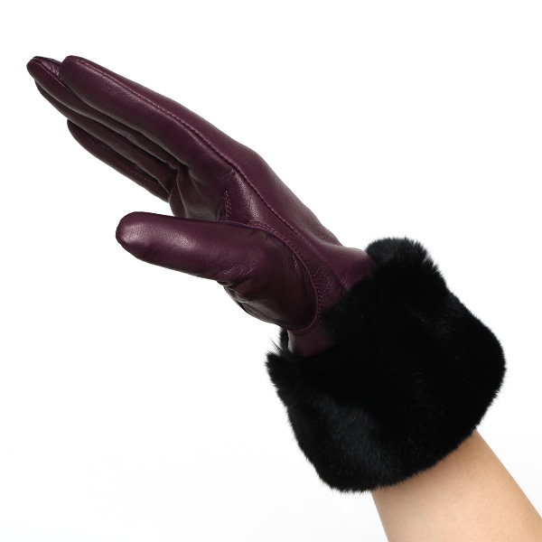  女性用 手袋 革手袋 ファー レザー レッキス ラビットファー イタリーラム 羊革 暖かい グローブ パープル 紫色 嫁 妻 彼女 娘 記念日 クリスマス 誕生日 プレゼント ギフト 化粧箱 付き ブランド KURODA(クロダ)