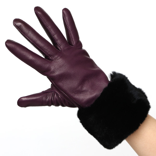  女性用 手袋 革手袋 ファー レザー レッキス ラビットファー イタリーラム 羊革 暖かい グローブ パープル 紫色 嫁 妻 彼女 娘 記念日 クリスマス 誕生日 プレゼント ギフト 化粧箱 付き ブランド KURODA(クロダ)