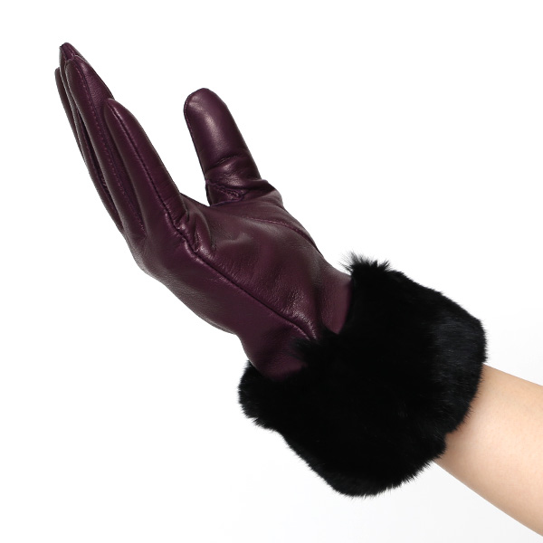  女性用 手袋 革手袋 ファー レザー レッキス ラビットファー イタリーラム 羊革 暖かい グローブ パープル 紫色 嫁 妻 彼女 娘 記念日 クリスマス 誕生日 プレゼント ギフト 化粧箱 付き ブランド KURODA(クロダ)