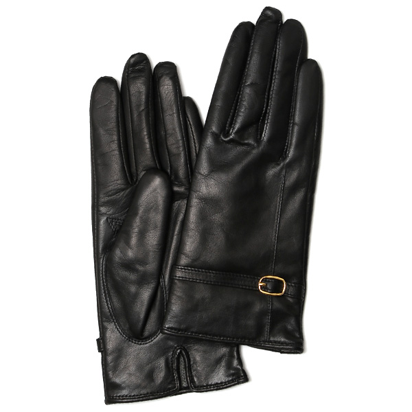 KURODA(クロダ) 手袋 レディース イタリーラム ベルト付き 裏地カシミヤ100％ ブラック