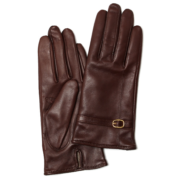 KURODA(クロダ) 手袋 レディース イタリーラム ベルト付き 裏地カシミヤ100％ ブラウン