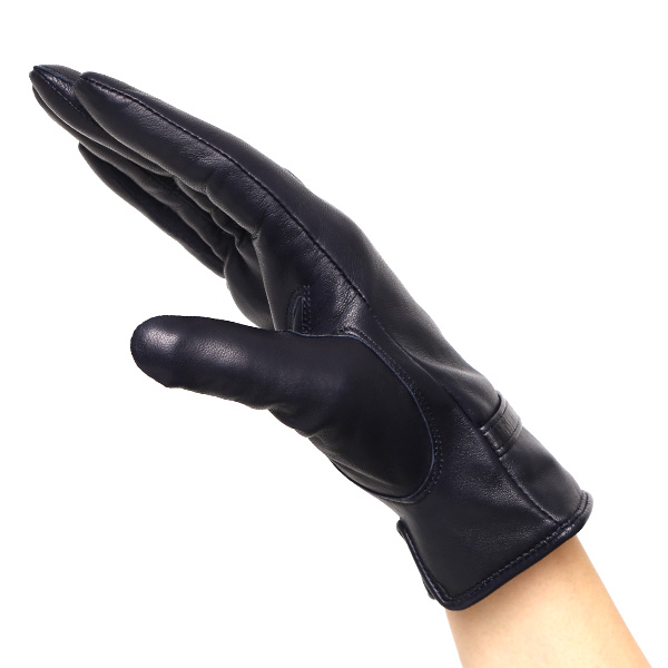  手袋 レディース 本革 カシミア100％ 裏地 ブランド イタリーラム 化粧箱 付き 女性 レザー 皮 グローブ ブルー ネイビー 青色 暖かい カシミヤ 100％ 防寒 保温 防風 冬 ビジネス 婦人用 皮 手袋 ブランド KURODA(クロダ)