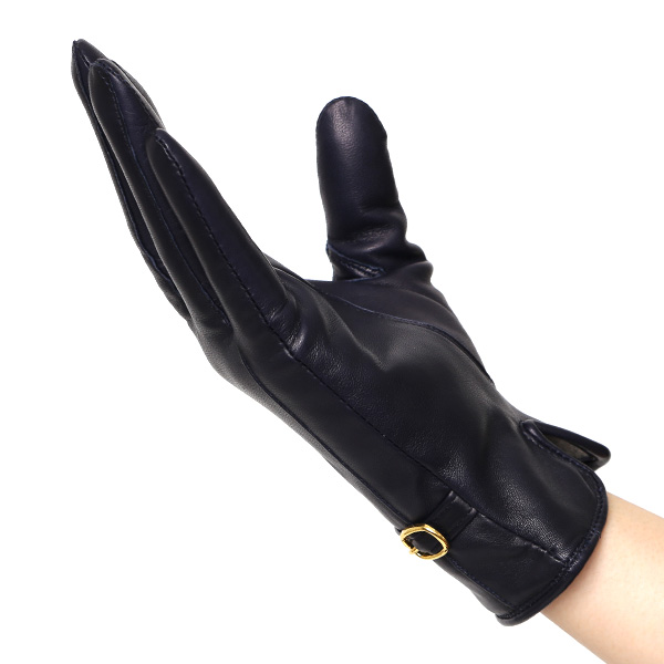  手袋 レディース 本革 カシミア100％ 裏地 ブランド イタリーラム 化粧箱 付き 女性 レザー 皮 グローブ ブルー ネイビー 青色 暖かい カシミヤ 100％ 防寒 保温 防風 冬 ビジネス 婦人用 皮 手袋 ブランド KURODA(クロダ)