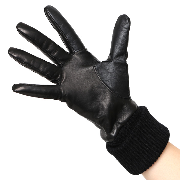  手袋 レディース 日本製 ブランド カシミア 100％ レザー グローブ ニットリブ 防寒 カシミヤ ブラック 黒 黒色 イタリーラム 上質 羊革 皮 手袋 リブ付 女性 上品 婦人 プレゼント 化粧箱付き 国産 KURODA(クロダ)