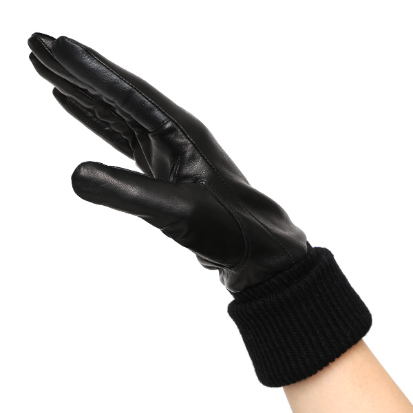  手袋 レディース 日本製 ブランド カシミア 100％ レザー グローブ ニットリブ 防寒 カシミヤ ブラック 黒 黒色 イタリーラム 上質 羊革 皮 手袋 リブ付 女性 上品 婦人 プレゼント 化粧箱付き 国産 KURODA(クロダ)