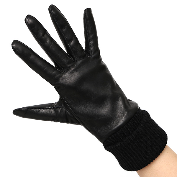  手袋 レディース 日本製 ブランド カシミア 100％ レザー グローブ ニットリブ 防寒 カシミヤ ブラック 黒 黒色 イタリーラム 上質 羊革 皮 手袋 リブ付 女性 上品 婦人 プレゼント 化粧箱付き 国産 KURODA(クロダ)