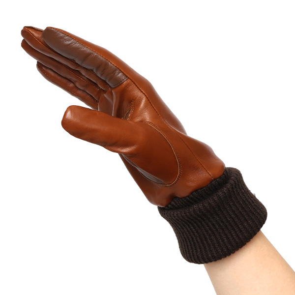  手袋 レディース 日本製 ブランド カシミア 100％ レザー グローブ ニットリブ 防寒 カシミヤ ブラウン 茶 茶色 イタリーラム 上質 羊革 皮 手袋 リブ付 女性 上品 婦人 プレゼント 化粧箱付き 国産 KURODA(クロダ)