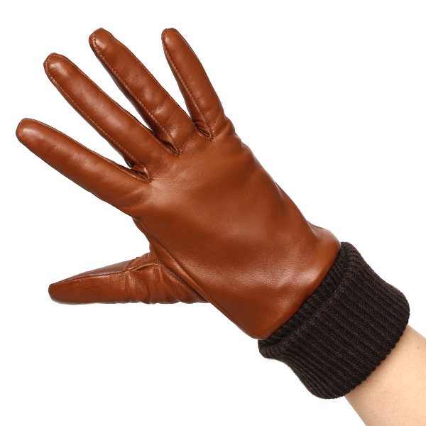  手袋 レディース 日本製 ブランド カシミア 100％ レザー グローブ ニットリブ 防寒 カシミヤ ブラウン 茶 茶色 イタリーラム 上質 羊革 皮 手袋 リブ付 女性 上品 婦人 プレゼント 化粧箱付き 国産 KURODA(クロダ)