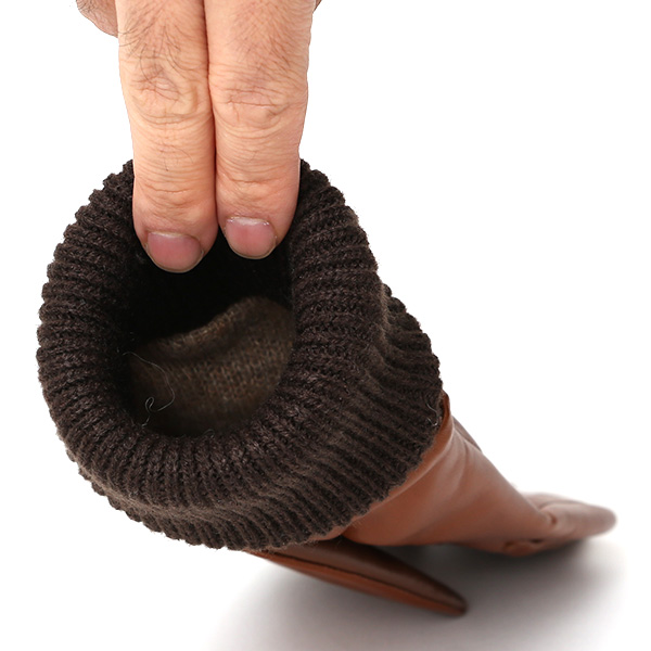  手袋 レディース 日本製 ブランド カシミア 100％ レザー グローブ ニットリブ 防寒 カシミヤ ブラウン 茶 茶色 イタリーラム 上質 羊革 皮 手袋 リブ付 女性 上品 婦人 プレゼント 化粧箱付き 国産 KURODA(クロダ)