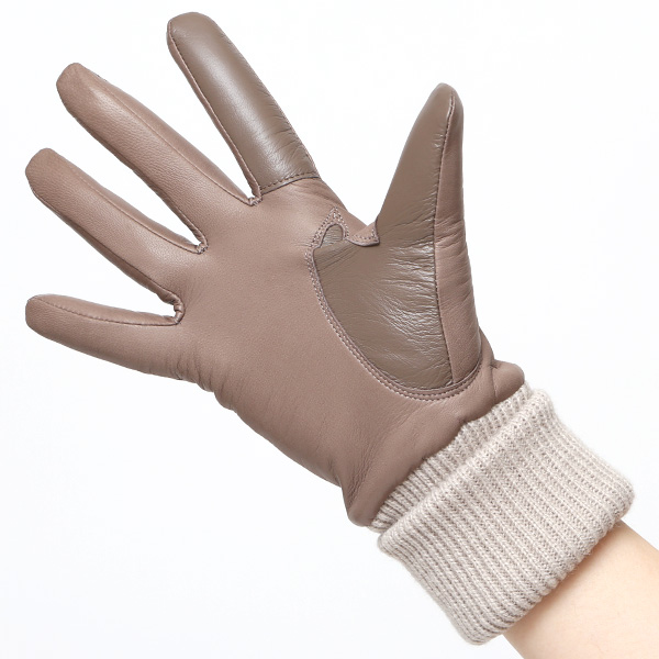  手袋 レディース 日本製 ブランド カシミア 100％ レザー グローブ ニットリブ 防寒 カシミヤ グレー グレイ 灰色 イタリーラム 上質 羊革 皮 手袋 リブ付 女性 上品 婦人 プレゼント 化粧箱付き 国産 KURODA(クロダ)