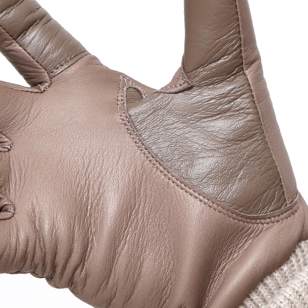  手袋 レディース 日本製 ブランド カシミア 100％ レザー グローブ ニットリブ 防寒 カシミヤ グレー グレイ 灰色 イタリーラム 上質 羊革 皮 手袋 リブ付 女性 上品 婦人 プレゼント 化粧箱付き 国産 KURODA(クロダ)