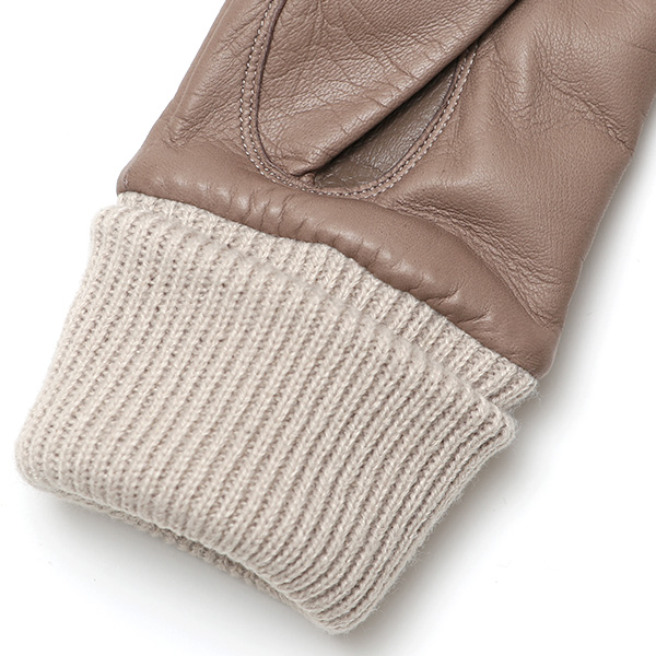  手袋 レディース 日本製 ブランド カシミア 100％ レザー グローブ ニットリブ 防寒 カシミヤ グレー グレイ 灰色 イタリーラム 上質 羊革 皮 手袋 リブ付 女性 上品 婦人 プレゼント 化粧箱付き 国産 KURODA(クロダ)