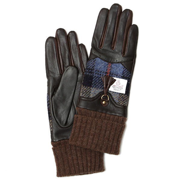 KURODA(クロダ) ハリスツイード レディース 手袋 羊革 タッセル付き ダークブラウン