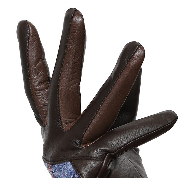  ハリスツイード 手袋 レディース タッセル付き ブランド レザー グローブ 女性 防寒 防風 本革 皮 ダークブラウン ブラウン 茶 茶色 英国 ハリスツイード生地 暖かい おしゃれ かわいい プレゼント ブランド 手袋 KURODA(クロダ)