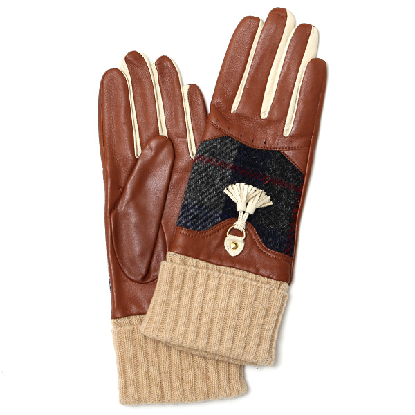 KURODA(クロダ) ハリスツイード レディース 手袋 羊革 タッセル付き キャメル