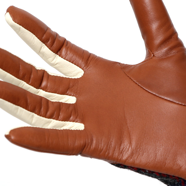  ハリスツイード 手袋 レディース タッセル付き ブランド レザー グローブ 女性 防寒 防風 本革 皮 キャメル ブラウン 茶 茶色 英国 ハリスツイード生地 暖かい おしゃれ かわいい プレゼント ブランド 手袋 KURODA(クロダ)