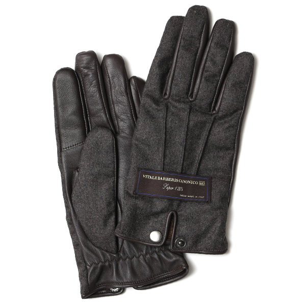 KURODA(クロダ) カノニコ社製ウール生地 メンズ 手袋 グレー/ダークブラウン