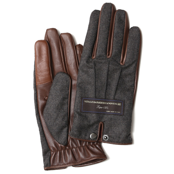 KURODA(クロダ) カノニコ社製ウール生地 メンズ 手袋 グレー/キャメル