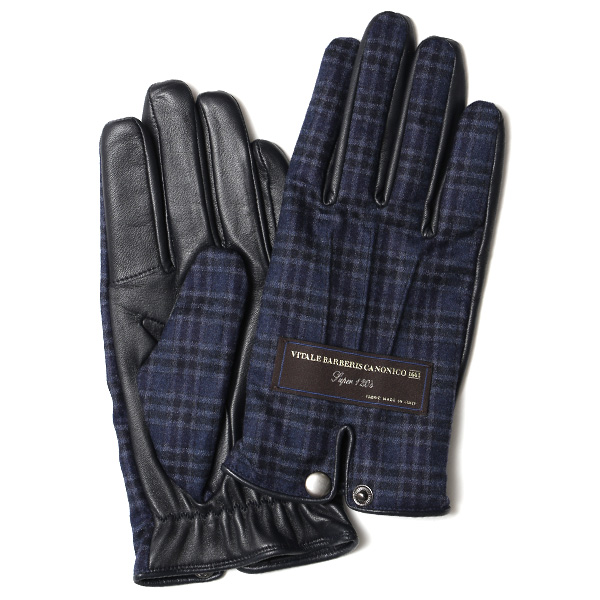 KURODA(クロダ) カノニコ社製ウール生地 メンズ 手袋 ネイビー/チェック