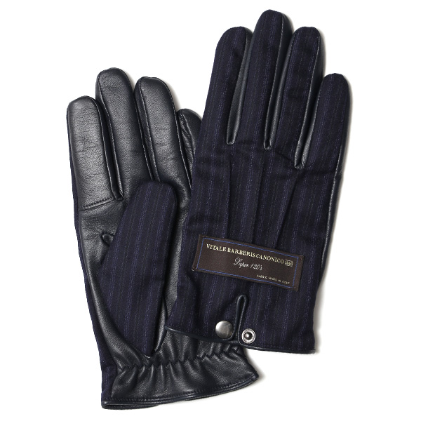 KURODA(クロダ) カノニコ社製ウール生地 メンズ 手袋 ネイビー/ストライプ