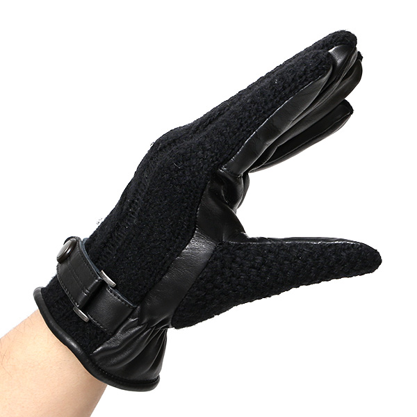  日本 手袋専門 ブランド ニット×本革 メンズ 手袋  ブラック 黒 黒色 学生 社会人 ビジネス カジュアル スマホ タッチパネル 対応 男性用 紳士 暖かい チクチクしない