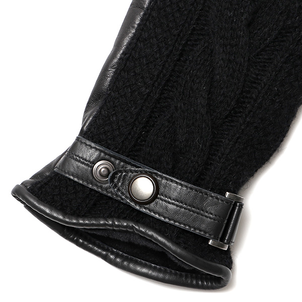  日本 手袋専門 ブランド ニット×本革 メンズ 手袋  ブラック 黒 黒色 学生 社会人 ビジネス カジュアル スマホ タッチパネル 対応 男性用 紳士 暖かい チクチクしない