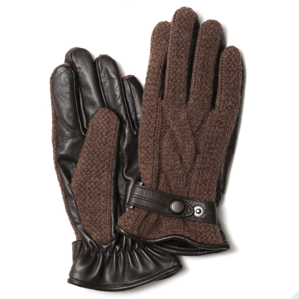 KURODA(クロダ) ニット×羊革 メンズ 手袋 ブラウン
