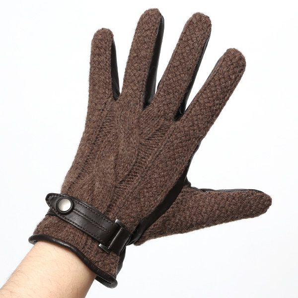  日本 手袋専門 ブランド ニット×本革 メンズ 手袋  ブラウン 茶 茶色 学生 社会人 ビジネス カジュアル スマホ タッチパネル 対応 男性用 紳士 暖かい チクチクしない