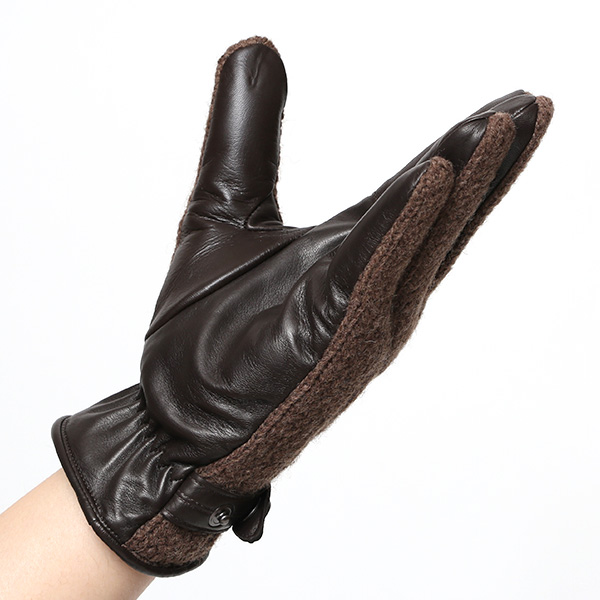  日本 手袋専門 ブランド ニット×本革 メンズ 手袋  ブラウン 茶 茶色 学生 社会人 ビジネス カジュアル スマホ タッチパネル 対応 男性用 紳士 暖かい チクチクしない