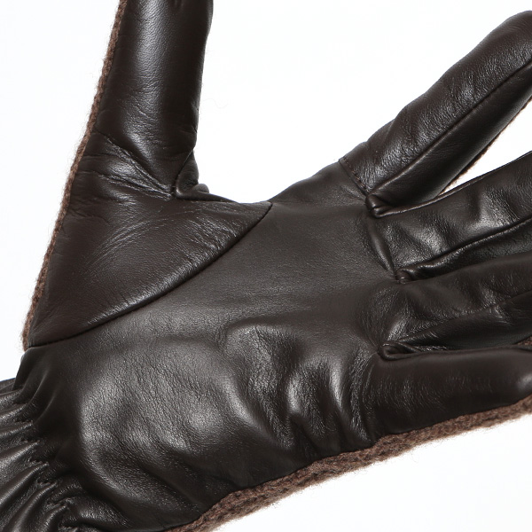  日本 手袋専門 ブランド ニット×本革 メンズ 手袋  ブラウン 茶 茶色 学生 社会人 ビジネス カジュアル スマホ タッチパネル 対応 男性用 紳士 暖かい チクチクしない