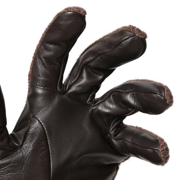  日本 手袋専門 ブランド ニット×本革 メンズ 手袋  ブラウン 茶 茶色 学生 社会人 ビジネス カジュアル スマホ タッチパネル 対応 男性用 紳士 暖かい チクチクしない