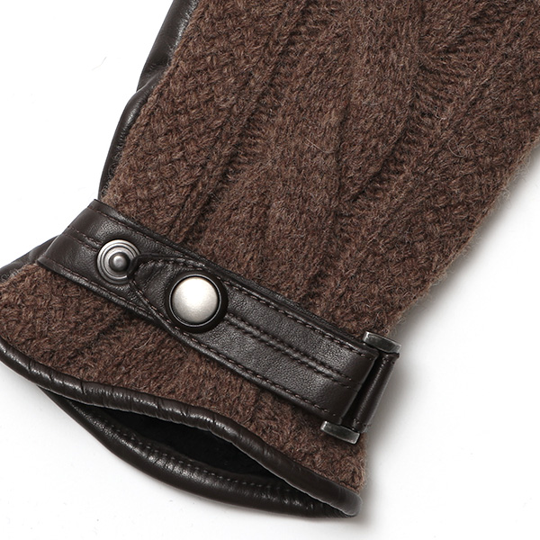  日本 手袋専門 ブランド ニット×本革 メンズ 手袋  ブラウン 茶 茶色 学生 社会人 ビジネス カジュアル スマホ タッチパネル 対応 男性用 紳士 暖かい チクチクしない