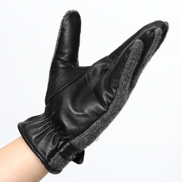  日本 手袋専門 ブランド ニット×本革 メンズ 手袋  グレー グレイ 灰色 学生 社会人 ビジネス カジュアル スマホ タッチパネル 対応 男性用 紳士 暖かい チクチクしない