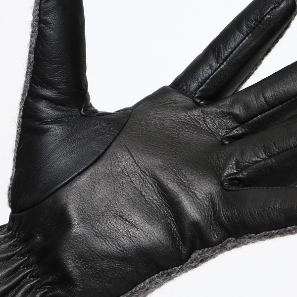  日本 手袋専門 ブランド ニット×本革 メンズ 手袋  グレー グレイ 灰色 学生 社会人 ビジネス カジュアル スマホ タッチパネル 対応 男性用 紳士 暖かい チクチクしない