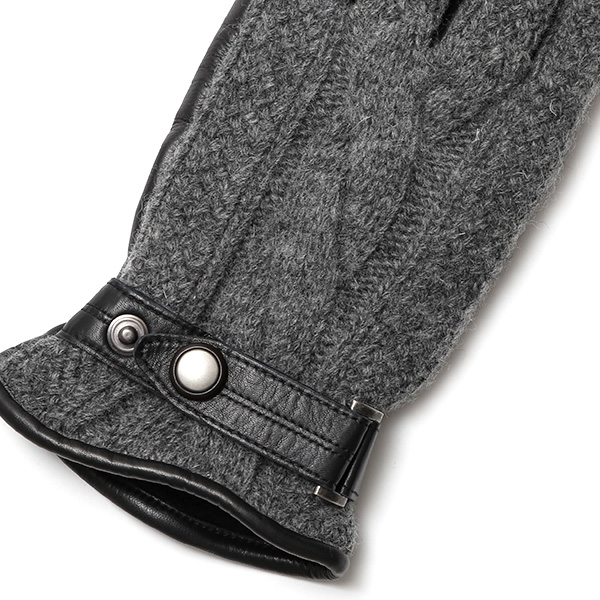  日本 手袋専門 ブランド ニット×本革 メンズ 手袋  グレー グレイ 灰色 学生 社会人 ビジネス カジュアル スマホ タッチパネル 対応 男性用 紳士 暖かい チクチクしない
