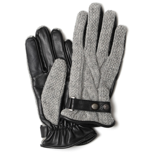 KURODA(クロダ) ニット×羊革 メンズ 手袋 ライトグレー