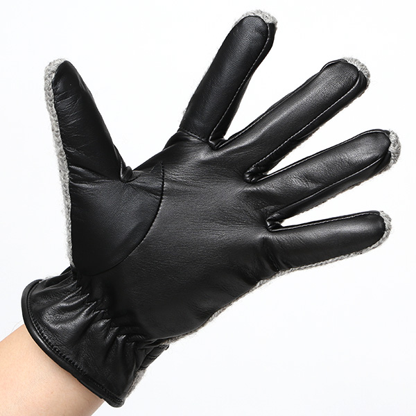  日本 手袋専門 ブランド ニット×本革 メンズ 手袋  ライトグレー グレー グレイ 灰色 学生 社会人 ビジネス カジュアル スマホ タッチパネル 対応 男性用 紳士 暖かい チクチクしない