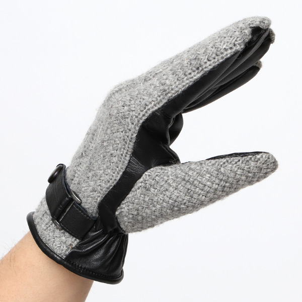  日本 手袋専門 ブランド ニット×本革 メンズ 手袋  ライトグレー グレー グレイ 灰色 学生 社会人 ビジネス カジュアル スマホ タッチパネル 対応 男性用 紳士 暖かい チクチクしない