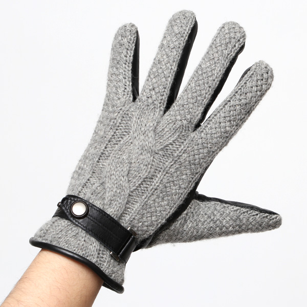  日本 手袋専門 ブランド ニット×本革 メンズ 手袋  ライトグレー グレー グレイ 灰色 学生 社会人 ビジネス カジュアル スマホ タッチパネル 対応 男性用 紳士 暖かい チクチクしない