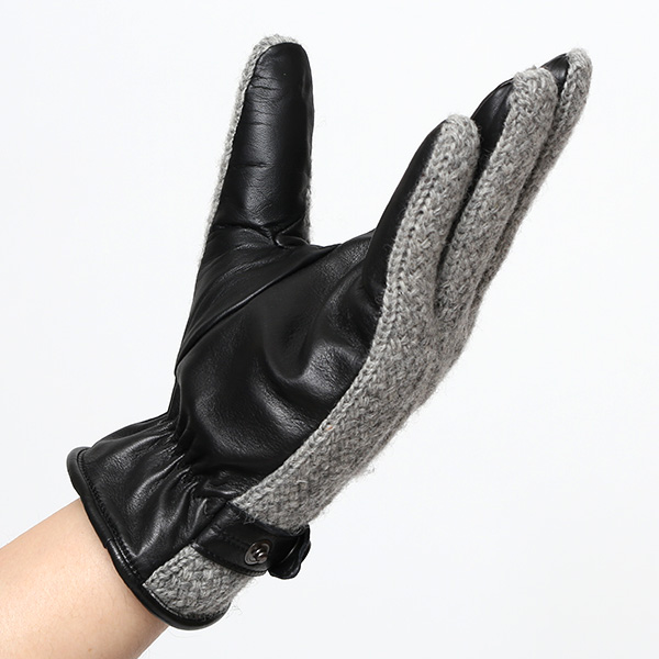  日本 手袋専門 ブランド ニット×本革 メンズ 手袋  ライトグレー グレー グレイ 灰色 学生 社会人 ビジネス カジュアル スマホ タッチパネル 対応 男性用 紳士 暖かい チクチクしない