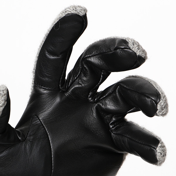  日本 手袋専門 ブランド ニット×本革 メンズ 手袋  ライトグレー グレー グレイ 灰色 学生 社会人 ビジネス カジュアル スマホ タッチパネル 対応 男性用 紳士 暖かい チクチクしない