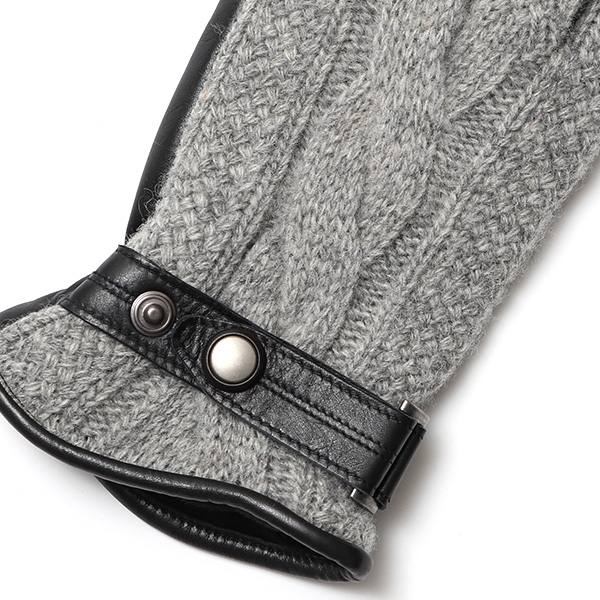  日本 手袋専門 ブランド ニット×本革 メンズ 手袋  ライトグレー グレー グレイ 灰色 学生 社会人 ビジネス カジュアル スマホ タッチパネル 対応 男性用 紳士 暖かい チクチクしない