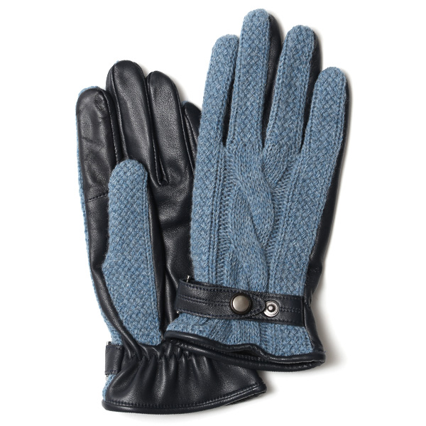 KURODA(クロダ) ニット×羊革 メンズ 手袋 ブルー