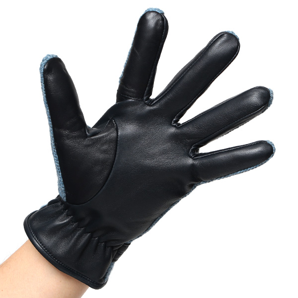  日本 手袋専門 ブランド ニット×本革 メンズ 手袋  ブルー ネイビー 青色 学生 社会人 ビジネス カジュアル スマホ タッチパネル 対応 男性用 紳士 暖かい チクチクしない