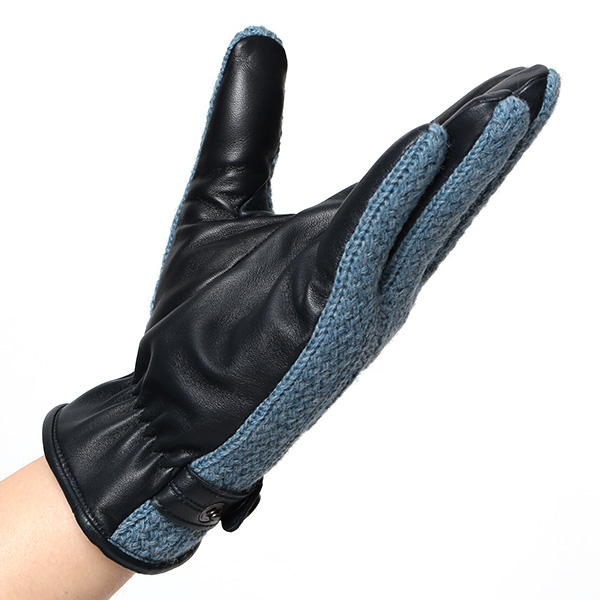  日本 手袋専門 ブランド ニット×本革 メンズ 手袋  ブルー ネイビー 青色 学生 社会人 ビジネス カジュアル スマホ タッチパネル 対応 男性用 紳士 暖かい チクチクしない