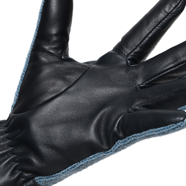  日本 手袋専門 ブランド ニット×本革 メンズ 手袋  ブルー ネイビー 青色 学生 社会人 ビジネス カジュアル スマホ タッチパネル 対応 男性用 紳士 暖かい チクチクしない