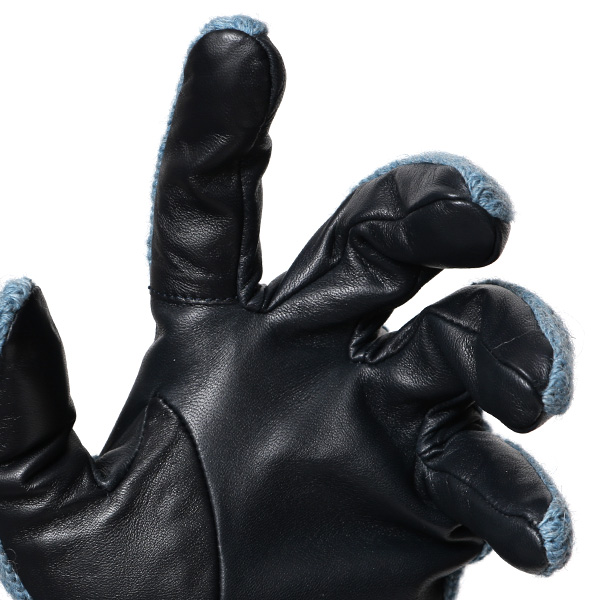  日本 手袋専門 ブランド ニット×本革 メンズ 手袋  ブルー ネイビー 青色 学生 社会人 ビジネス カジュアル スマホ タッチパネル 対応 男性用 紳士 暖かい チクチクしない