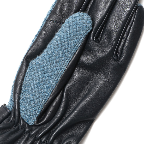  日本 手袋専門 ブランド ニット×本革 メンズ 手袋  ブルー ネイビー 青色 学生 社会人 ビジネス カジュアル スマホ タッチパネル 対応 男性用 紳士 暖かい チクチクしない