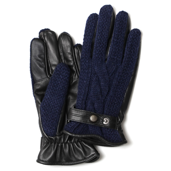 KURODA(クロダ) ニット×羊革 メンズ 手袋 ネイビー
